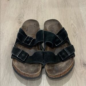 Birkenstocks 40 Black Suede Double Strap Sandals